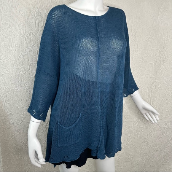 Cheyenne OSFM Teal Boatneck Sweater with Pointelle Hem - Picture 2 of 12